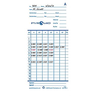 thumbnail image 2 of 250 Monthly Time Cards For Pyramid 2500, 2600, 2650, 6200, 6400 Time Clocks – Compumatic 2 of 5